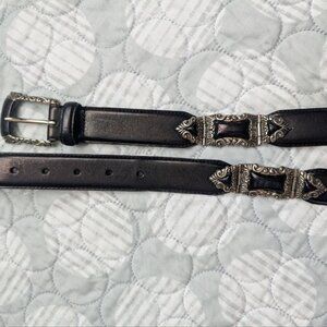Fossil Black Leather Belt with Silver Metal Ornaments and Buckle Size L